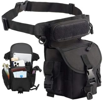   Vízálló taktikai combtáska, 6 zsebes, állítható pánttal, 31×20×13 cm