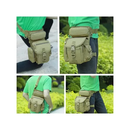 Vízálló taktikai combtáska, 6 zsebbel és állítható derék-/lábszíjjal