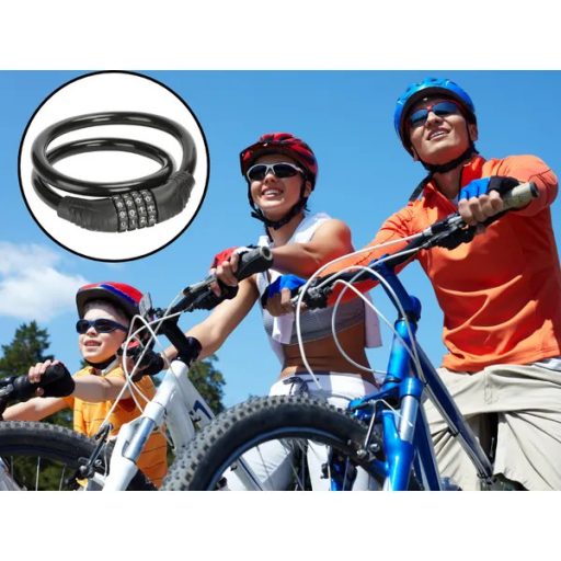 Kerékpár spirálzár 60 cm, acél kábel, 4 jegyű számkombináció, fekete