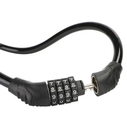 Kerékpár spirálzár 60 cm, acél kábel, 4 jegyű számkombináció, fekete