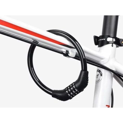 Kerékpár spirálzár 60 cm, acél kábel, 4 jegyű számkombináció, fekete