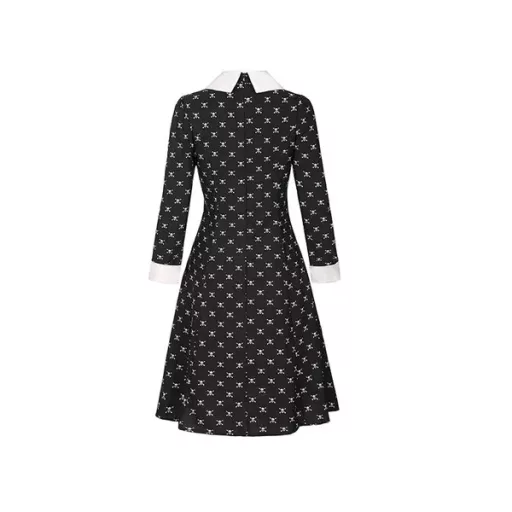 Wednesday Addams gyerek jelmez ruha, fekete-fehér gallérral, 115-125 cm