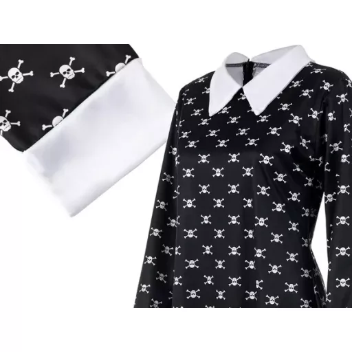 Wednesday Addams gyerek jelmez, hosszú ujjú fekete ruha, 135-145 cm