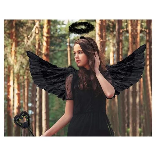 Fekete tollas angyalszárny jelmez kiegészítő, 60×30 cm, egy méret