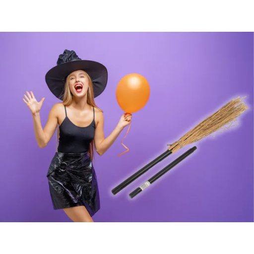 Fekete boszorkányseprű 90 cm – könnyű kiegészítő Halloween jelmezhez