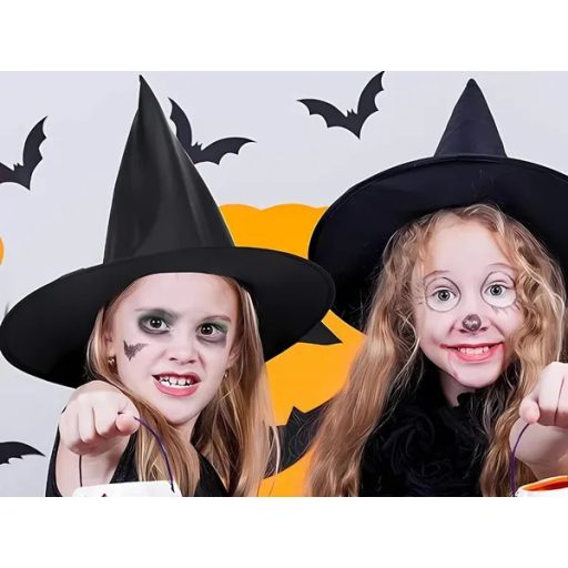 Fekete, kúp alakú boszorkánykalap Halloweenhez, univerzális méret