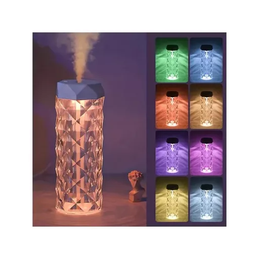 Kristály design USB-C párásító és aromadiffúzor, RGB fény, 1000 ml
