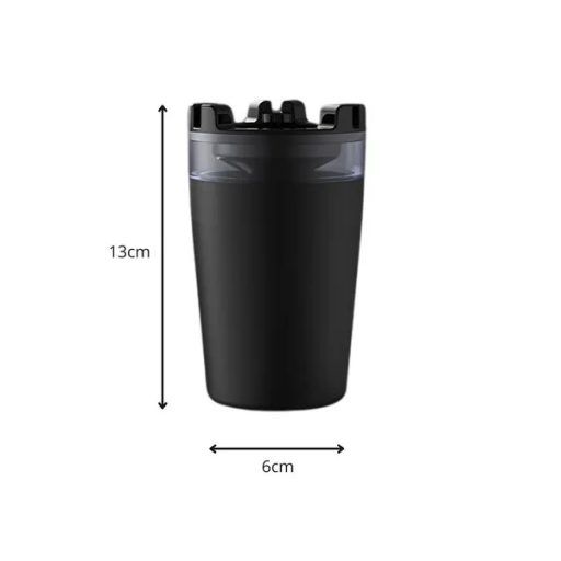 Fekete, pohártartóba illő hamutartó vízalapú csikkoltóval, 13×6 cm