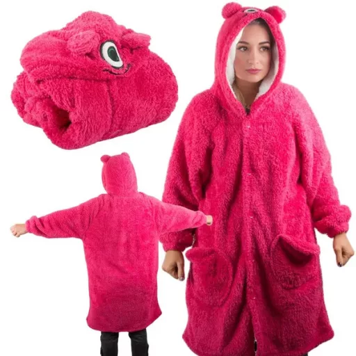 2in1 oversize XL kapucnis takaró pulóver, sötét rózsaszín pamut