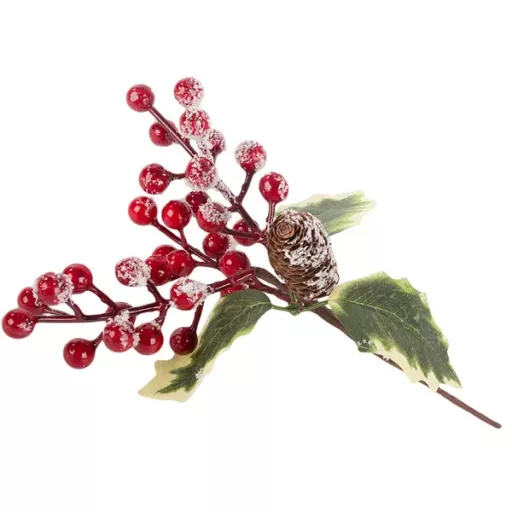 Karácsonyi berkenyés asztali dekoráció tobozokkal, 22 cm