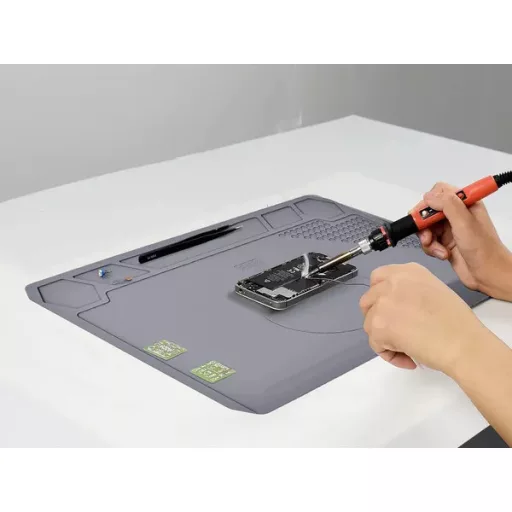 Szilikon antisztatikus szerviz szőnyeg, rekeszes, 35×25 cm, szürke