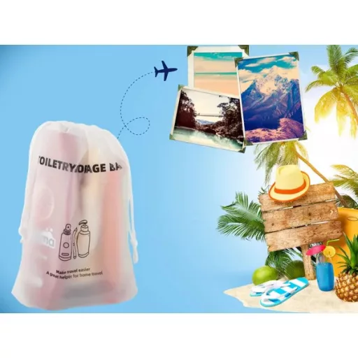 Vízálló, féláttetsző PEVA kozmetikai utazótáska húzózsinórral 24×20 cm