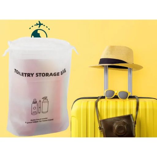 Vízálló, féláttetsző PEVA kozmetikai utazótáska húzózsinórral 24×20 cm