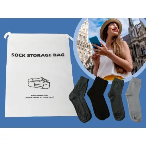 Vízálló utazó zoknitasak, PEVA, 28×18 cm, félig átlátszó