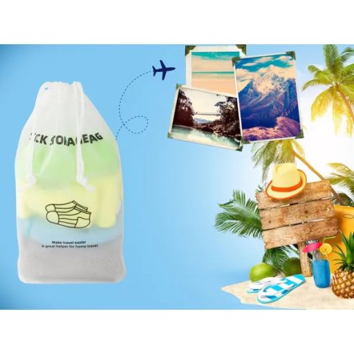 Vízálló utazó zoknitasak, PEVA, 28×18 cm, félig átlátszó