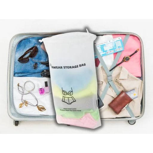 Vízálló fehérnemű-utazótasak PEVA, 30×20 cm, zsinóros