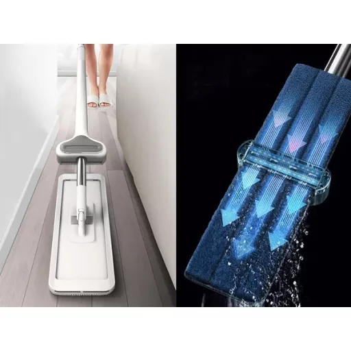 Összecsukható, kézi csavarós lapos felmosó 125 cm, mikroszálas fej