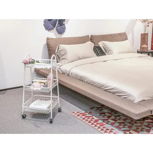 Háromszintes fém tárolókocsi fékezhető kerekeken, 78×40×32 cm