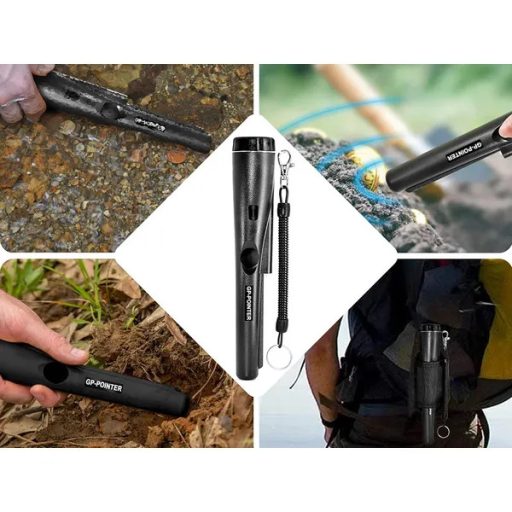 Kézi pinpointer fémdetektor IP66, LED-es, akkumulátorral, 23 cm, fekete