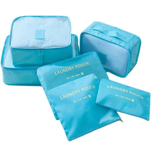 Utazási rendező szett 6 db, vízálló poliészter, világoskék