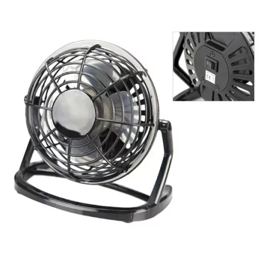 USB asztali álló ventilátor, fekete, 9,6 cm, csendes