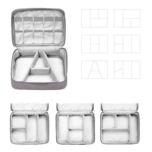 Multifunkcionális kábel és elektronikai tartozék rendszerező táska, 24,5 cm x 18,5 cm x 10 cm, szürke