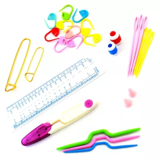 50 db-os professzionális horgolókészlet színes alumínium tűkkel (0,6-6,5 mm) cipzáros tokban