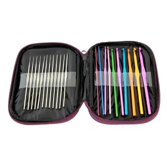   22 darabos alumínium horgolótű készlet tokban, 0,6-6,5 mm