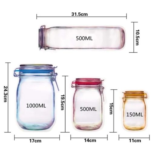 20 darab zipzáras élelmiszer tároló tasak, befőttesüveg minta, 4 méret