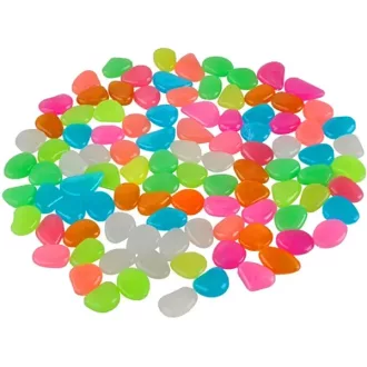   Fluoreszkáló kerti dekorációs kavicsok, vegyes színek, 2–3 cm, 100 db