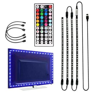   RGB LED TV háttérvilágítás készlet, 4×50 cm USB, távirányítóval