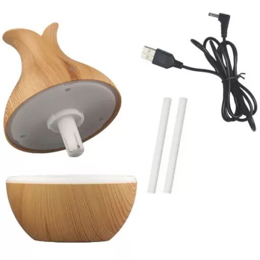 Ultrahangos USB mini párásító, 200 ml, LED éjjeli fény, barna