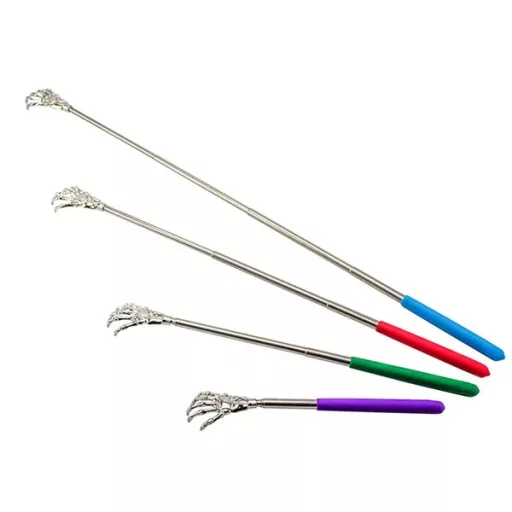 Teleszkópos acél hátvakaró, 21–56 cm, műanyag markolattal