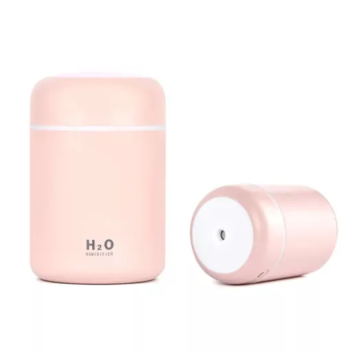 Ultrahangos USB párásító LED világítással, 300 ml, rózsaszín