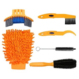   6 részes kerékpár tisztítókefe készlet műanyag, mikroszálas kesztyűvel