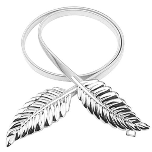 Női ezüst színű fém ruhaöv, 68-100 cm, levél díszcsat, 1 cm