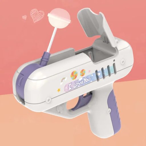 Elemes lila nyalóka-kilövő pisztoly gyerekeknek, 12 cm