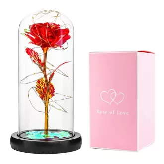   Örök rózsa üveg búrában RGB LED világítással, ajándékdoboz, piros