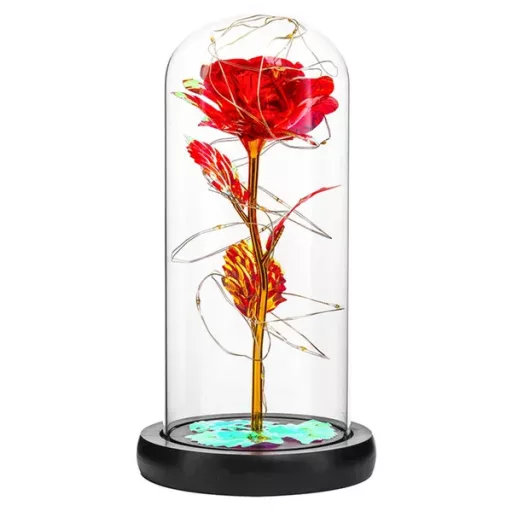 Örök rózsa üveg búrában RGB LED világítással, ajándékdoboz, piros