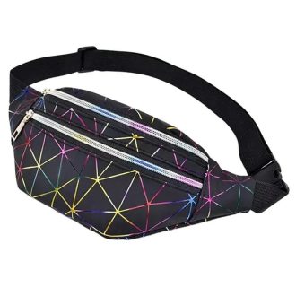   Vízhatlan fekete deréktáska, 32x14x6,5 cm, 3 cipzáras rekesz