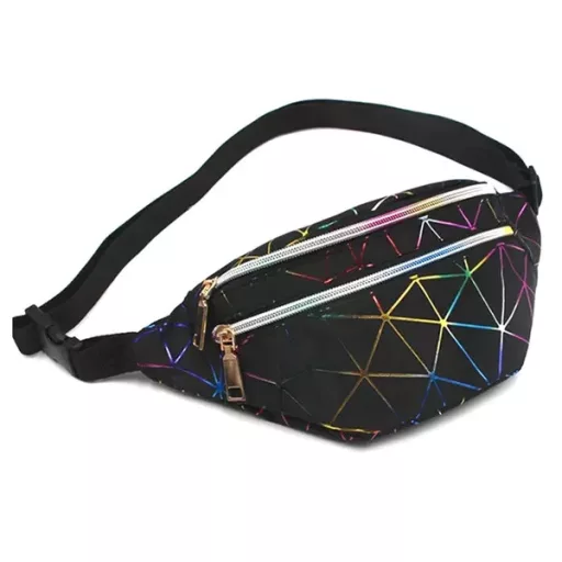 Vízhatlan fekete deréktáska, 32x14x6,5 cm, 3 cipzáras rekesz