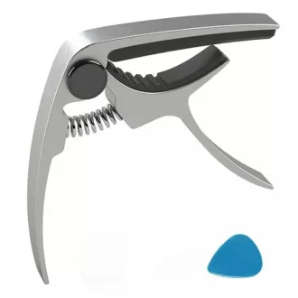   Univerzális alumínium gitár kapodaszter, ezüst, erős rugó + pengető