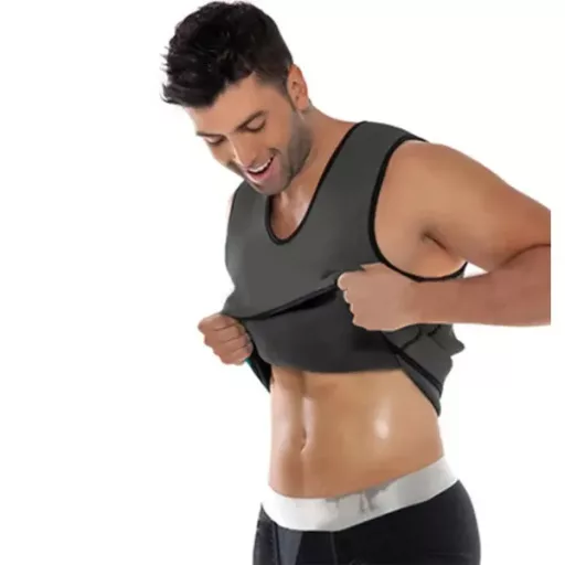 Férfi karcsúsító neoprény fitness póló, szürke-fekete, M