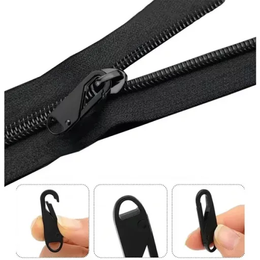 Fekete PP műanyag cipzárhúzó pótló – 37×11×4 mm, gyors csere