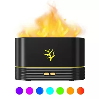   Fekete RGB lánghatású USB levegő párásító, 180 ml, 30 m²