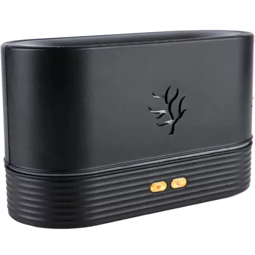 Fekete RGB lánghatású USB levegő párásító, 180 ml, 30 m²