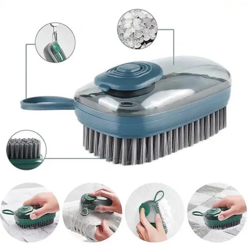 Szilikon sörtéjű tisztítókefe beépített folyadékadagolóval, kék, 12 cm