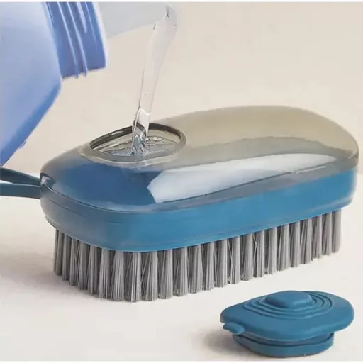 Szilikon sörtéjű tisztítókefe beépített folyadékadagolóval, kék, 12 cm
