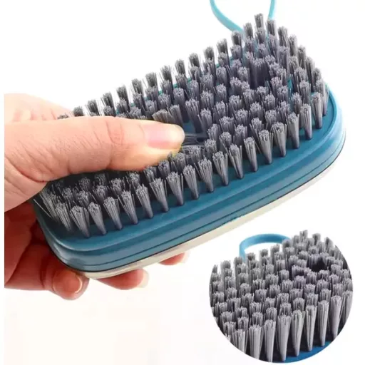 Szilikon sörtéjű tisztítókefe beépített folyadékadagolóval, kék, 12 cm