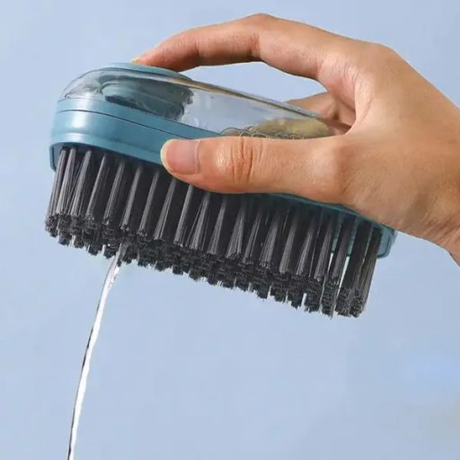 Szilikon sörtéjű tisztítókefe beépített folyadékadagolóval, kék, 12 cm